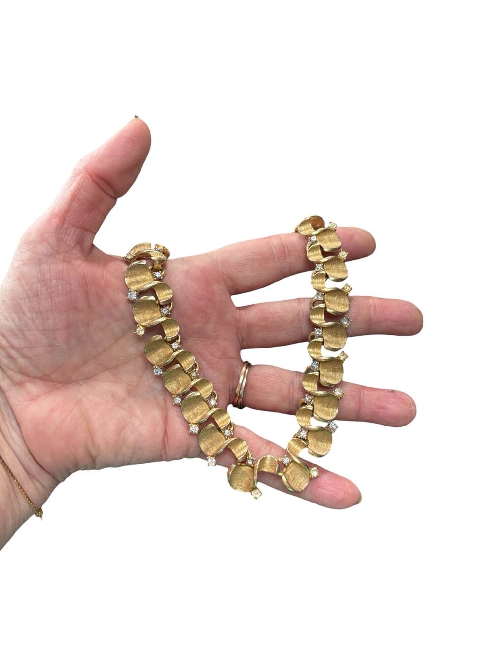 Vintage Gold Tone Rhinestone Necklace Flip Clasp Mid Century Restored & Ready